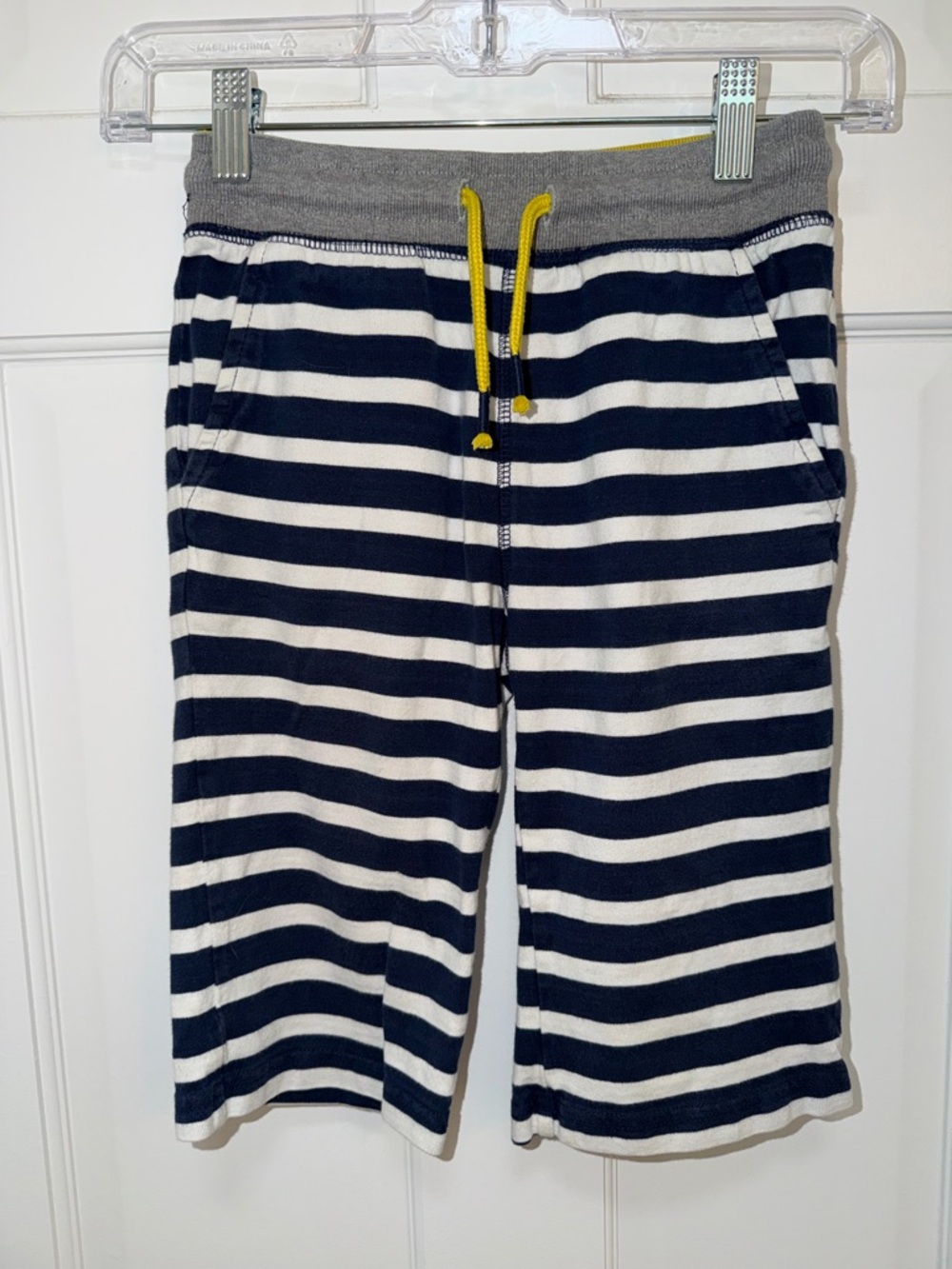 Boden Navy & White Striped Long Shorts with Yellow Drawstring 100% Cotton‎